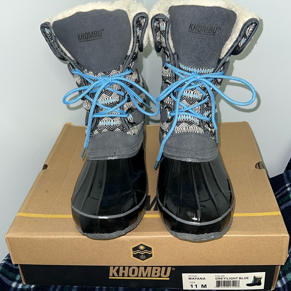 KHOMBU “Mayana” Snow Boots - Grey/Light Blue 11M